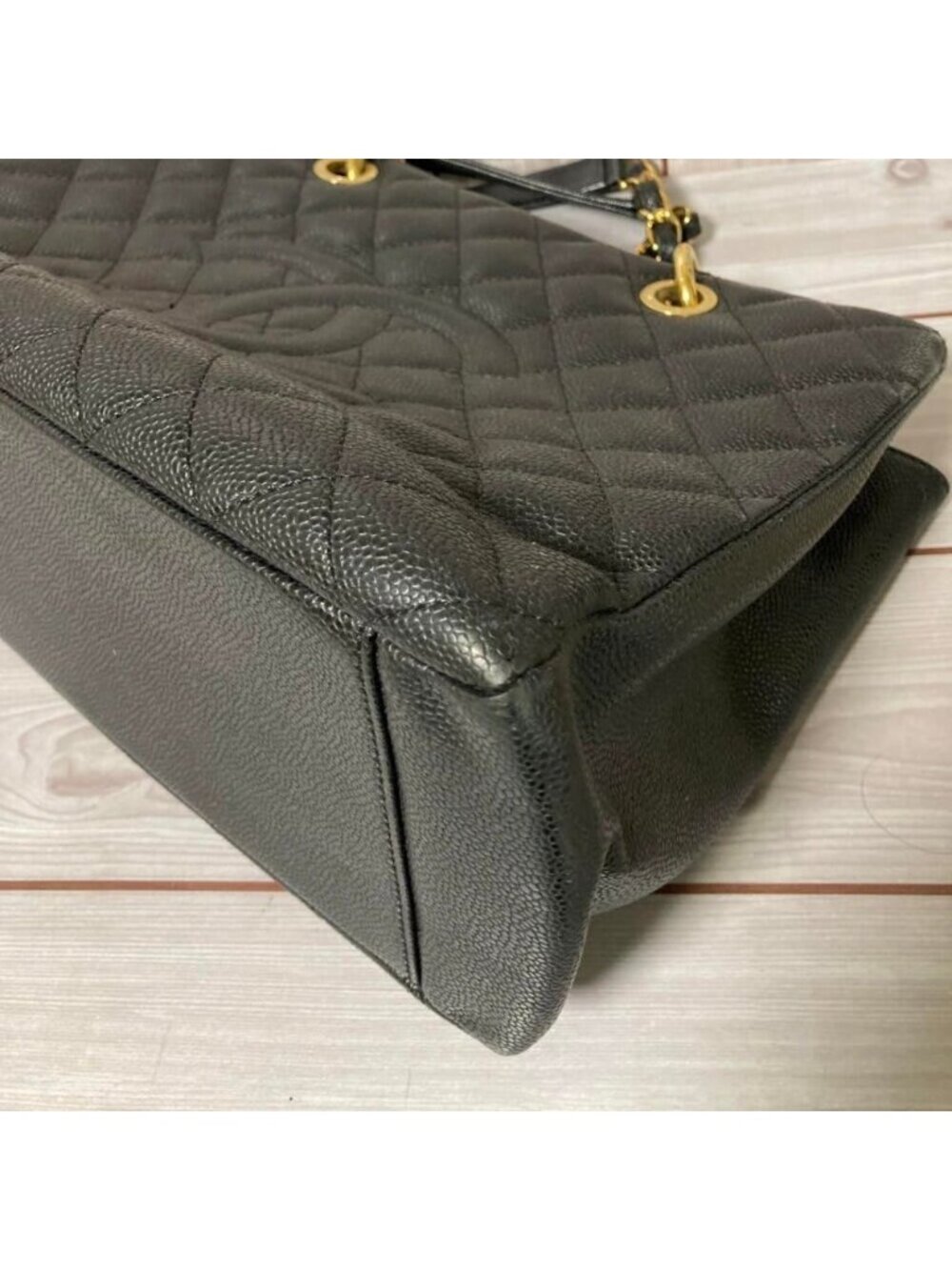 Chanel Gst Caviar Grand Shopping Tote Quilted Shoulder Bag Black Chain - Picture 10 of 10